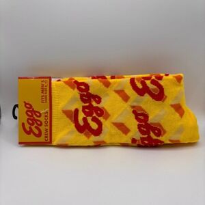 Eggo Waffles Mens Crew Socks Yellow Red Waffle Logo Size 6-12 NEW